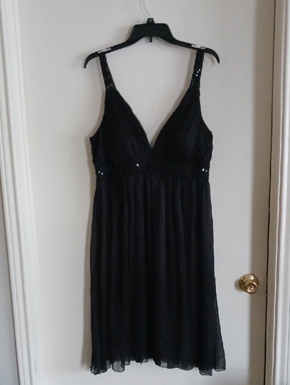 Signature by Sangria Black Sequin Strap V-Neck Chemise